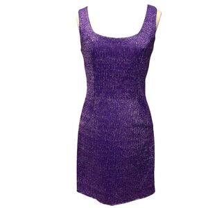 Vintage 80s Nadine Purple Metallic Mini Dress Sz 9 Scoop‎ Neck V-Back Prom Party